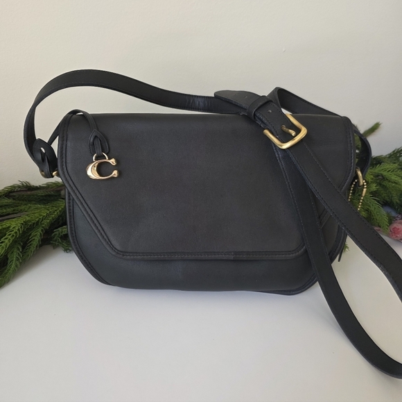 Handbags - Vintage Coach Geometric Vista Crossbody/Shoulder Bag In Black Leather